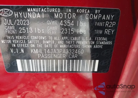 2023 Hyundai Sonata Sel z USA, uszkodzony, nr VIN KMHL14JA3PA332460